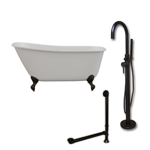 Cambridge Plumbing 54-Inch Swedish Slipper Cast Iron Clawfoot Tub (Porcelain enamel interior and white paint exterior) with Freestanding Plumbing Package Oil Rubbed Bronze SWED54-150-PKG-NH - Vital Hydrotherapy