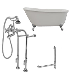 Cambridge Plumbing 54-Inch Swedish Slipper Clawfoot Tub (Porcelain enamel interior and white paint exterior) with Freestanding Plumbing Package (Polished Chrome) SWED54-398463-PKG-NH - Vital Hydrotherapy