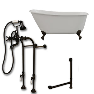 Cambridge Plumbing 54-Inch Swedish Slipper Clawfoot Tub (Porcelain enamel interior and white paint exterior) with Freestanding Plumbing Package (Oil Rubbed Bronze) SWED54-398463-PKG-NH - Vital Hydrotherapy