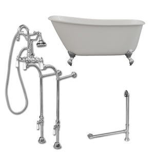 Cambridge Plumbing 54-Inch Swedish Slipper Cast Iron Clawfoot Tub (Porcelain enamel interior and white paint exterior) with Freestanding Plumbing Package (Polished Chrome) SWED54-398684-PKG-NH - Vital Hydrotherapy