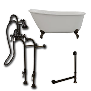 Cambridge Plumbing 54-Inch Swedish Slipper Cast Iron Clawfoot Tub (Porcelain enamel interior and white paint exterior) with Freestanding Plumbing Package (Oil Rubbed Bronze) SWED54-398684-PKG-NH - Vital Hydrotherapy