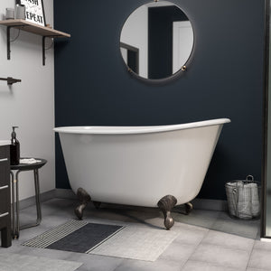 Cambridge Plumbing 54" X 30" Slipper Cast Iron Swedish Tub (Porcelain enamel interior and white paint exterior) with Oil Rubbed Bronze Feet and No Faucet Drillings SWED54-NH - Vital Hydrotherapy