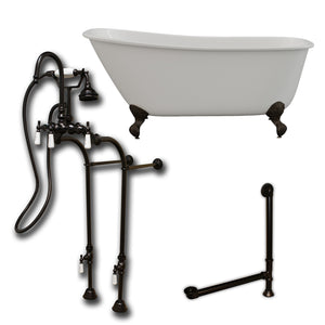 Cambridge Plumbing 58-Inch Swedish Slipper Cast Iron Clawfoot Tub (Luxurious Porcelain Enamel Interior) with Freestanding Plumbing Package - Oil Rubbed Bronze Ball and Claw Feet - SWED58-398684-PKG-NH - Vital Hydrotherapy