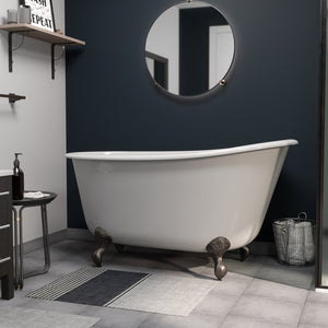 Cambridge Plumbing 58" X 30" Slipper Cast Iron Swedish Tub (Solid Cast Iron Construction) with Feet (Oil Rubbed Bronze) and No Faucet Drillings SWED58-NH - Vital Hydrotherapy