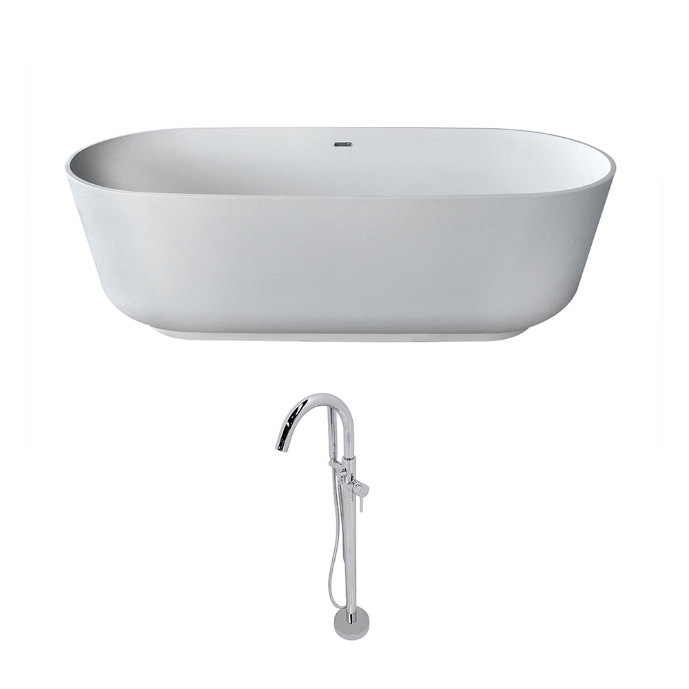 Anzzi Sabbia 5.9 ft. Solid Surface Classic Freestanding Soaking Bathtub in Matte White and Kros Faucet in Chrome FT511-0025 - Vital Hydrotherapy