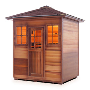 Infrared and Dry Traditional Hybrid Sapphire 4 Person Outdoor Canadian Red Cedar Wood Outside And Inside Double Roof ( Flat Roof + peak roofed isometric view