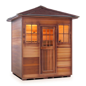 Infrared and Dry Traditional Hybrid Sapphire 4 Person Outdoor Canadian Red Cedar Wood Outside And Inside Double Roof ( Flat Roof + peak roofed isometric view
