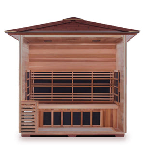 Infrared and Dry Traditional Hybrid Sapphire 4 Person Outdoor Canadian Red Cedar Wood Outside And Inside Double Roof ( Flat Roof + peak roofed inside partial build view