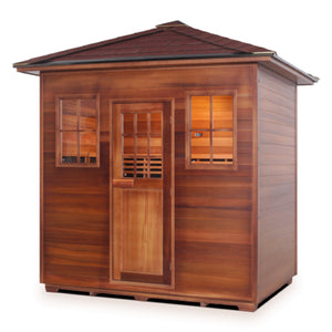 Infrared and Dry Traditional Hybrid Sapphire 5 Person Outdoor Canadian Red Cedar Wood Outside And Inside Double Roof ( Flat Roof + peak roofed isometric view
