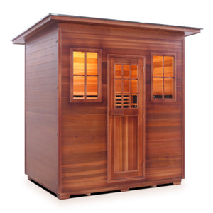 Infrared and Dry Traditional Hybrid Sapphire 5 Person Outdoor Canadian Red Cedar Wood Outside And Inside Double Roof ( Flat Roof + slope roofed isometric view