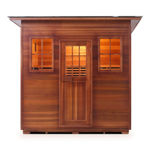 Infrared and Dry Traditional Hybrid Sapphire 5 Person Outdoor Canadian Red Cedar Wood Outside And Inside Double Roof ( Flat Roof + slope roofed front view