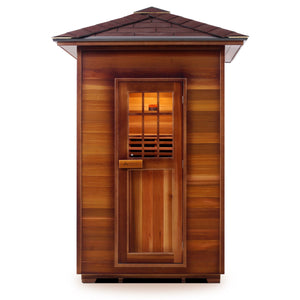 Infrared and Dry Traditional Hybrid Sapphire 2 Person Outdoor natural Canadian red cedar wood with double Roof Flat Roof + peak roofed front view
