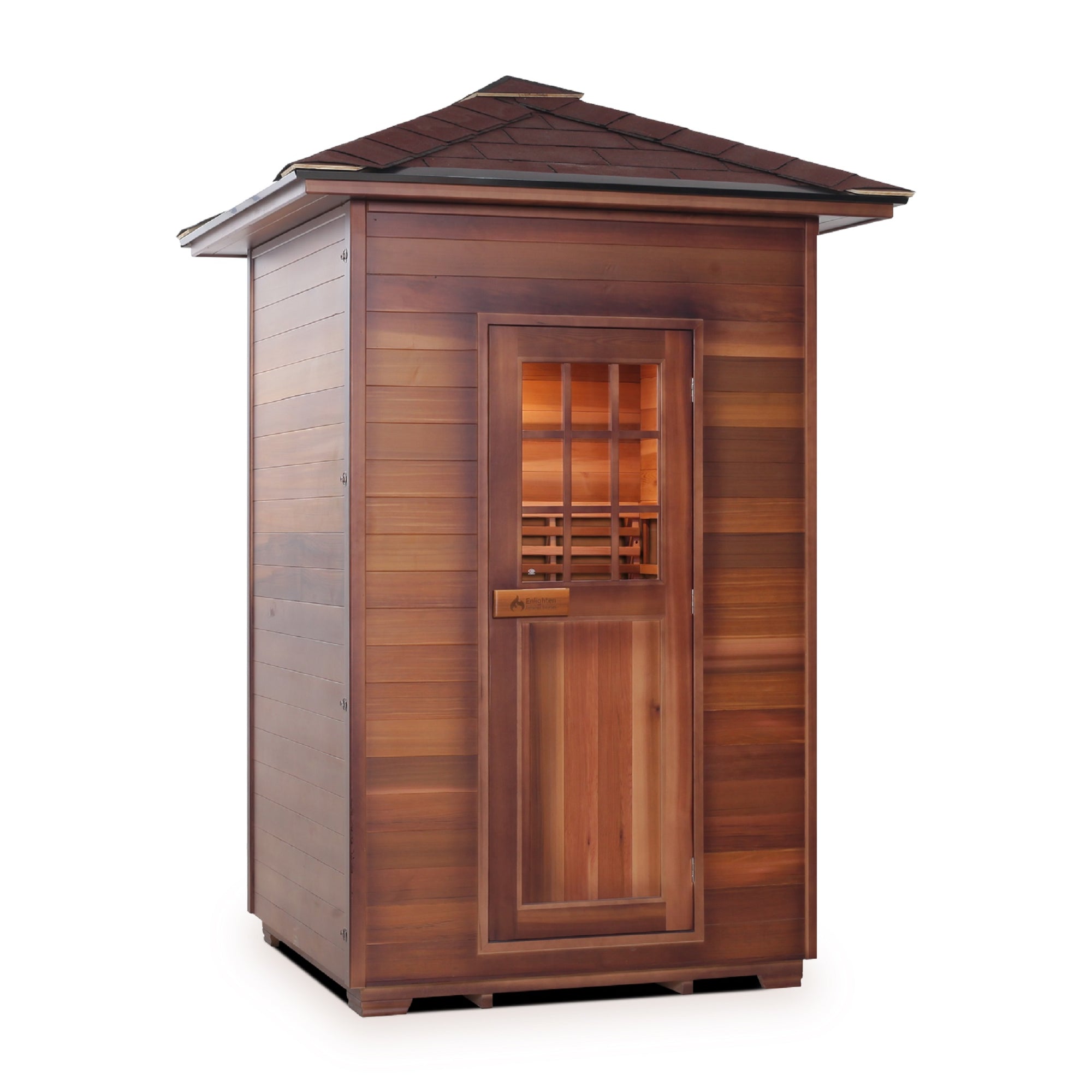 Infrared and Dry Traditional Hybrid Sapphire 2 Person Outdoor natural Canadian red cedar wood with double Roof Flat Roof + peak roofed front view