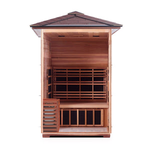 Infrared and Dry Traditional Hybrid Sapphire 2 Person Outdoor natural Canadian red cedar wood with double Roof Flat Roof + peak roofed inside partial build view