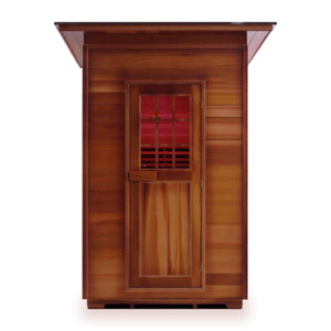 Infrared and Dry Traditional Hybrid Sapphire 2 Person Outdoor natural Canadian red cedar wood with double Roof Flat Roof + slope roofed front view