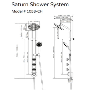 PULSE ShowerSpas Chrome Shower System - Saturn Shower System 1058 Specification Drawing - Vital Hydrotherapy