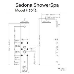 PULSE ShowerSpas Hammered Copper ORB Shower Panel - Sedona ShowerSpa 1041 Specification Drawing - Vital Hydrotherapy
