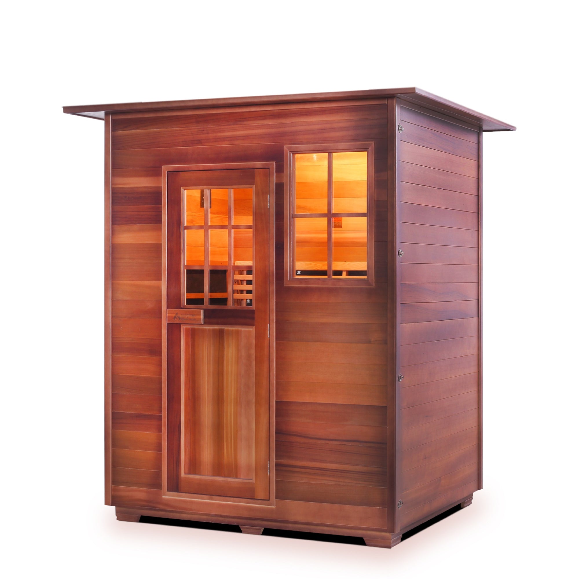 Enlighten Sauna InfraNature Original Infrared Canadian Cedar Wood with indoor Roofed three person sauna front view