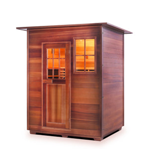 Enlighten Sauna InfraNature Original Infrared Canadian Cedar Wood indoor Roofed three person sauna side view