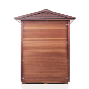 Enlighten Sauna InfraNature Original Infrared Outdoor West Canadian red cedar with peak roof back view