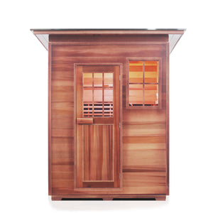 Enlighten Sauna InfraNature Original Infrared Outdoor West Canadian red cedar inside and out 3 person sauna with slope roof