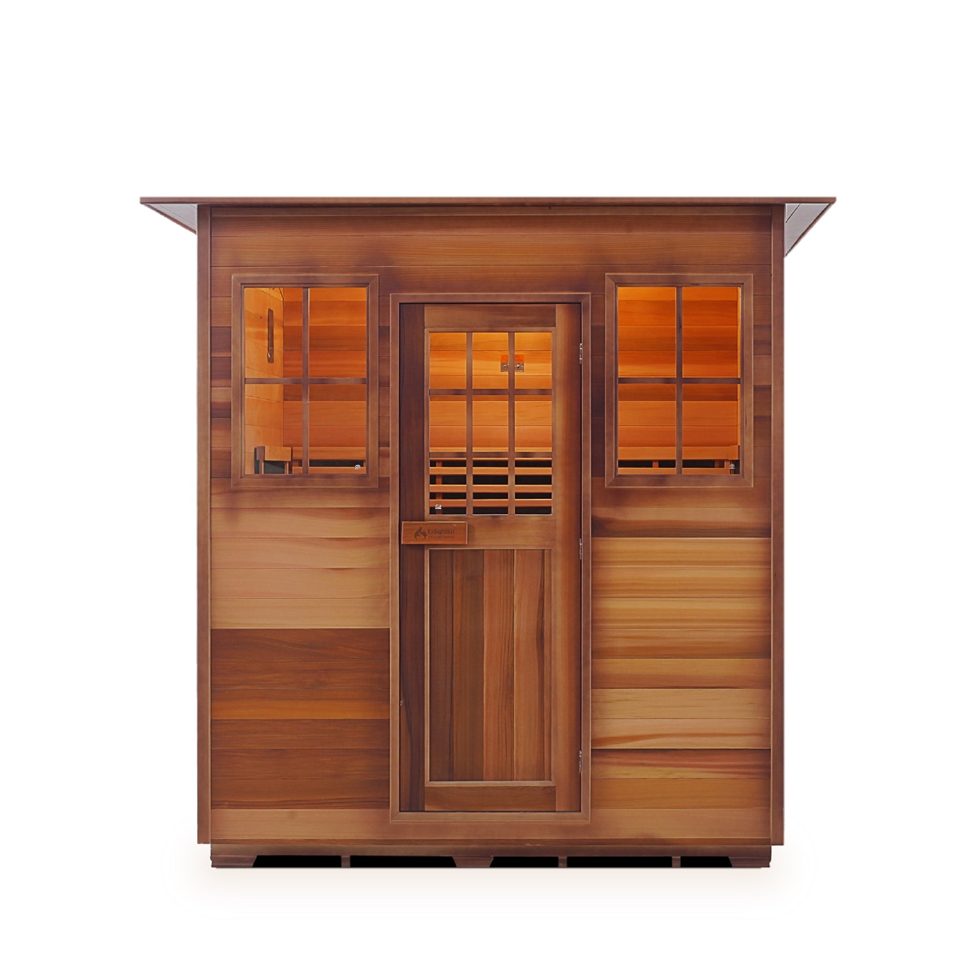 Enlighten Sauna InfraNature Original Infrared Canadian Red Cedar Wood Outside And Inside 4 person sauna with indoor Roofed front view