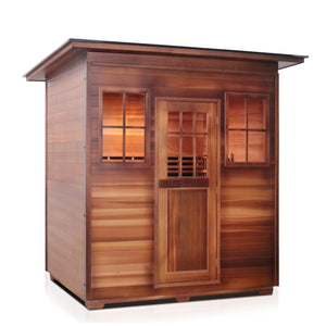 Enlighten Sauna InfraNature Original Infrared Outdoor Canadian red cedar inside and out 4 person sauna with slope roof isometric view