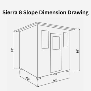 Enlighten Sauna InfraNature Original Infrared Sierra 8 Person Outdoor Low EMF Sauna Dimension Drawing - Slope Roof - Vital Hydrotherapy