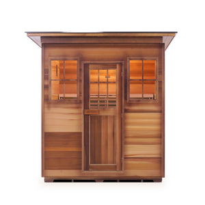 Enlighten sauna SaunaTerra Dry Traditional MoonLight 4 Person Outdoor Sauna Canadian Red Cedar Wood Outside And Inside Double Roof ( Flat Roof + slope roof) front view