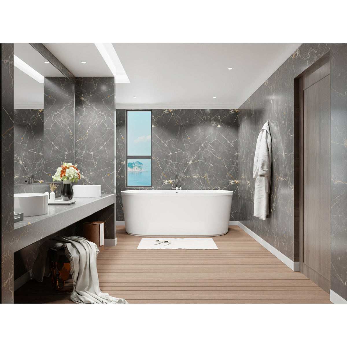 Anzzi Sofi 5.6 ft. Center Drain Whirlpool and Air Bath Tub in Glossy Ultra White Acrylic Finish With Polished Chrome Trim FT-AZ201 - Lifestyle - Vital Hydrotherapy