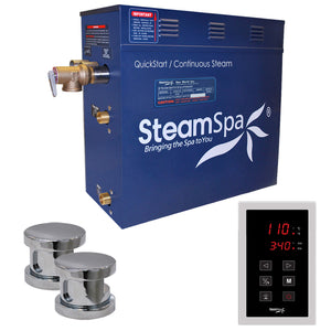 SteamSpa Oasis 10.5 KW QuickStart Acu-Steam Bath Generator Package - 9.5 in. L x 17 in. W x 15 in. - Stainless Steel - Polished Chrome - Includes a 10.5kW QuickStart Acu-Steam Bath Generator, Touch Pad Control Panel, Two Steam heads, Pressure Relief Valve - OAT1050 - Vital Hydrotherapy