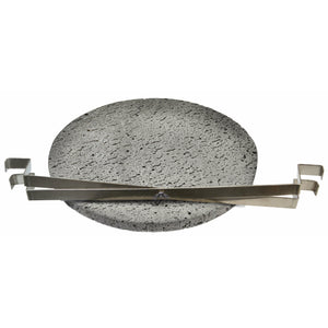 lava stone and stainless steel stone bracket in a white background