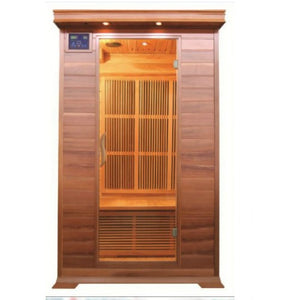 SunRay Cordova 2-Person Indoor Infrared Sauna - Natural Canadian Red Cedar with glass door, 7 infrared carbon nano heaters, Dual LED control panels, Recessed exterior lighting, Interior Reading Lamp - HL200K1