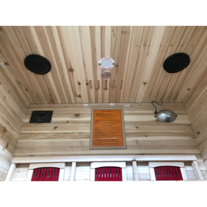 SunRay Sauna Burlington 2 Person Outdoor Sauna - with Ceramic Heaters, recessed interior lighting, Bluetooth speakers, LED Control Panel, Adjustable vents, Reading lamp, oxygen ionizer - Inside view