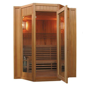 SunRay Tiburon 4-Person Indoor Traditional Sauna - Natural Canadian Hemlock with tempered glass, ergonomic seating, 4.5kW Electric Heater - HL400SN