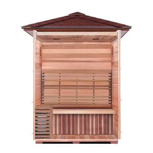 SunRay Waverly 3-Person Outdoor Traditional Sauna - Shingled roof with rear bench seat, 4.5 kW Heater with Rocks - HL300D2 Waverly - Inside view