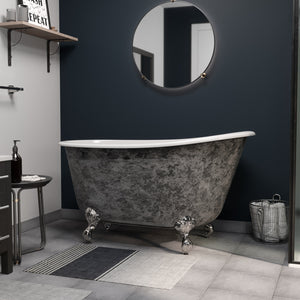 Cambridge Plumbing 54” Scorched Platinum Cast Iron Swedish Clawfoot Tub (Hand Painted Faux Scorched Platinum Exterior) with Feet (Polished Chrome) SWED54-NH-SP - Vital Hydrotherapy