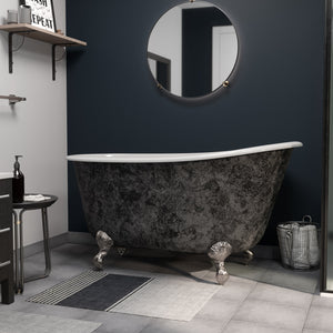 Cambridge Plumbing 58” Scorched Platinum Cast Iron Swedish Clawfoot Tub (Hand Painted Faux Scorched Platinum Exterior) with Feet (Brushed Nickel) SWED58-NH-SP - Vital Hydrotherapy