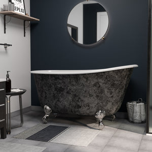 Cambridge Plumbing 58” Scorched Platinum Cast Iron Swedish Clawfoot Tub (Hand Painted Faux Scorched Platinum Exterior) with Feet (Polished Chrome) SWED58-NH-SP - Vital Hydrotherapy