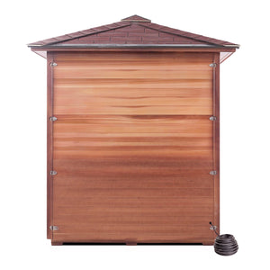 Enlighten sauna SaunaTerra Dry Traditional MoonLight 4 Person Outdoor Sauna Canadian Red Cedar Wood Outside And Inside Double Roof ( Flat Roof + peak roof) rear view