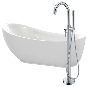 Anzzi Talyah 71 in. Acrylic Flatbottom Non-Whirlpool Soaking Bathtub in White with Kros Faucet in Polished Chrome FTAZ090-0025C - Vital Hydrotherapy