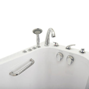 Two temperature lever and a diverter lever, fast fill faucet and a pull out multi-functional hand shower mounted in a deck