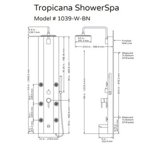 PULSE ShowerSpas Seafoam Glass Shower Panel - Tropicana ShowerSpa 1039W-BN Specification Drawing - Vital Hydrotherapy