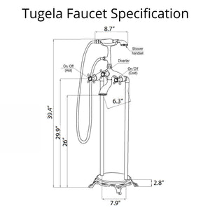 Tugela Faucet with Hand Shower Specification Drawing FTAZ094-0052C - Vital Hydrotherapy