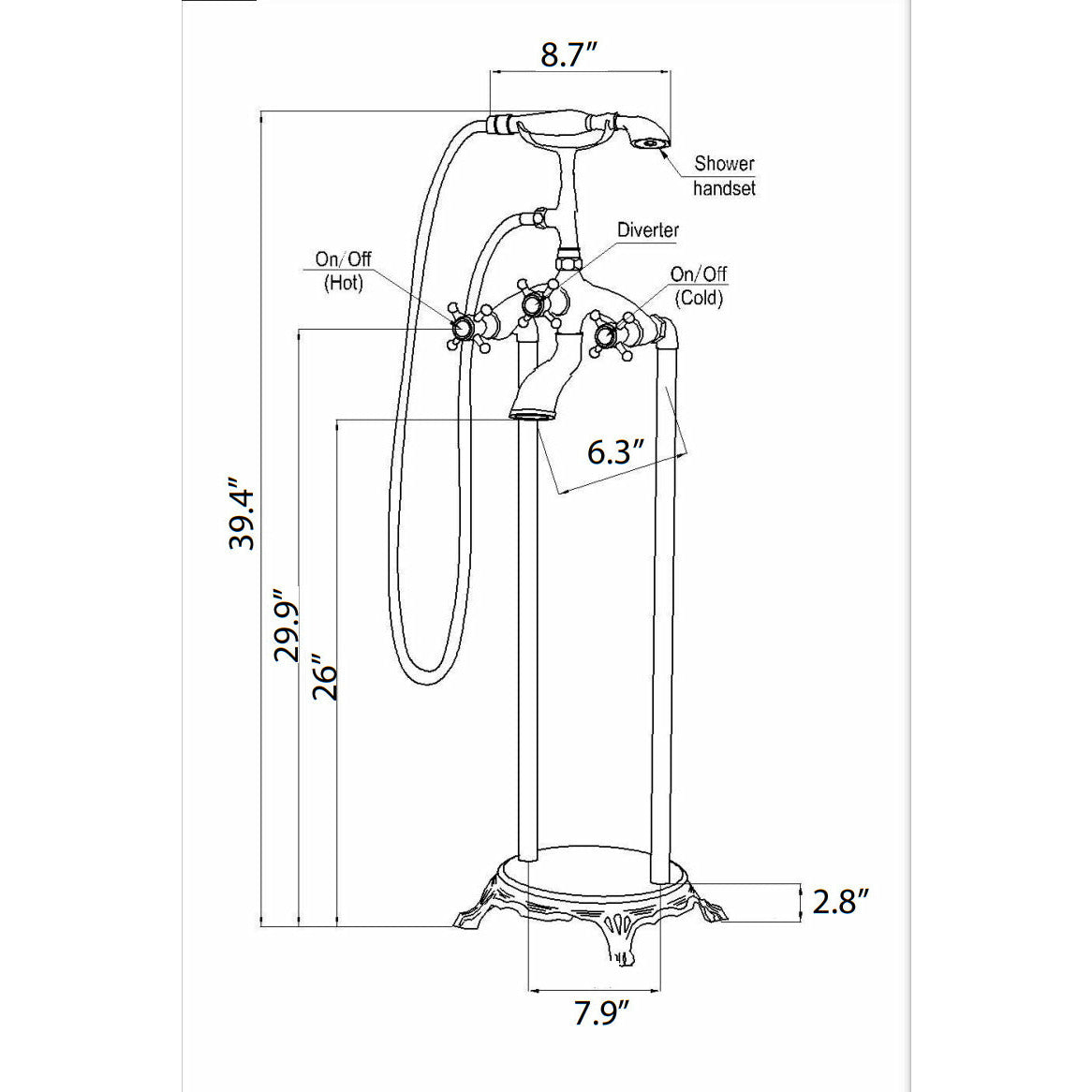 Tugela Faucet Specification Drawing - Vital Hydrotherapy