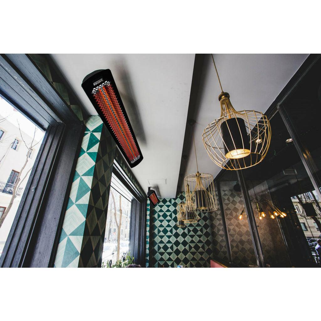 6000W Tungsten Smart-Heat Electric Patio Heater in Black Stainless Steel, Black High Temperature Coating ceiling mounted set indoor