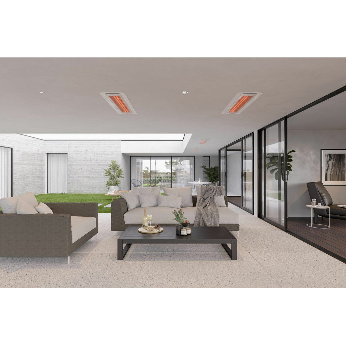 6000W Tungsten Smart-Heat Electric Patio Heater in White Stainless Steel, Black High Temperature Coating ceiling mounted set indoor