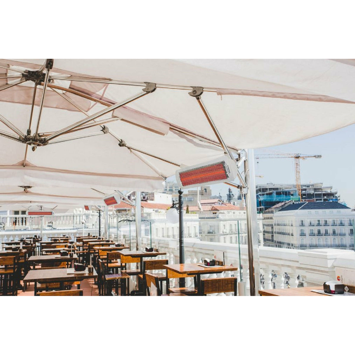 6000W Tungsten Smart-Heat Electric Patio Heater in White Stainless Steel, Black High Temperature Coating post mounted set outdoor