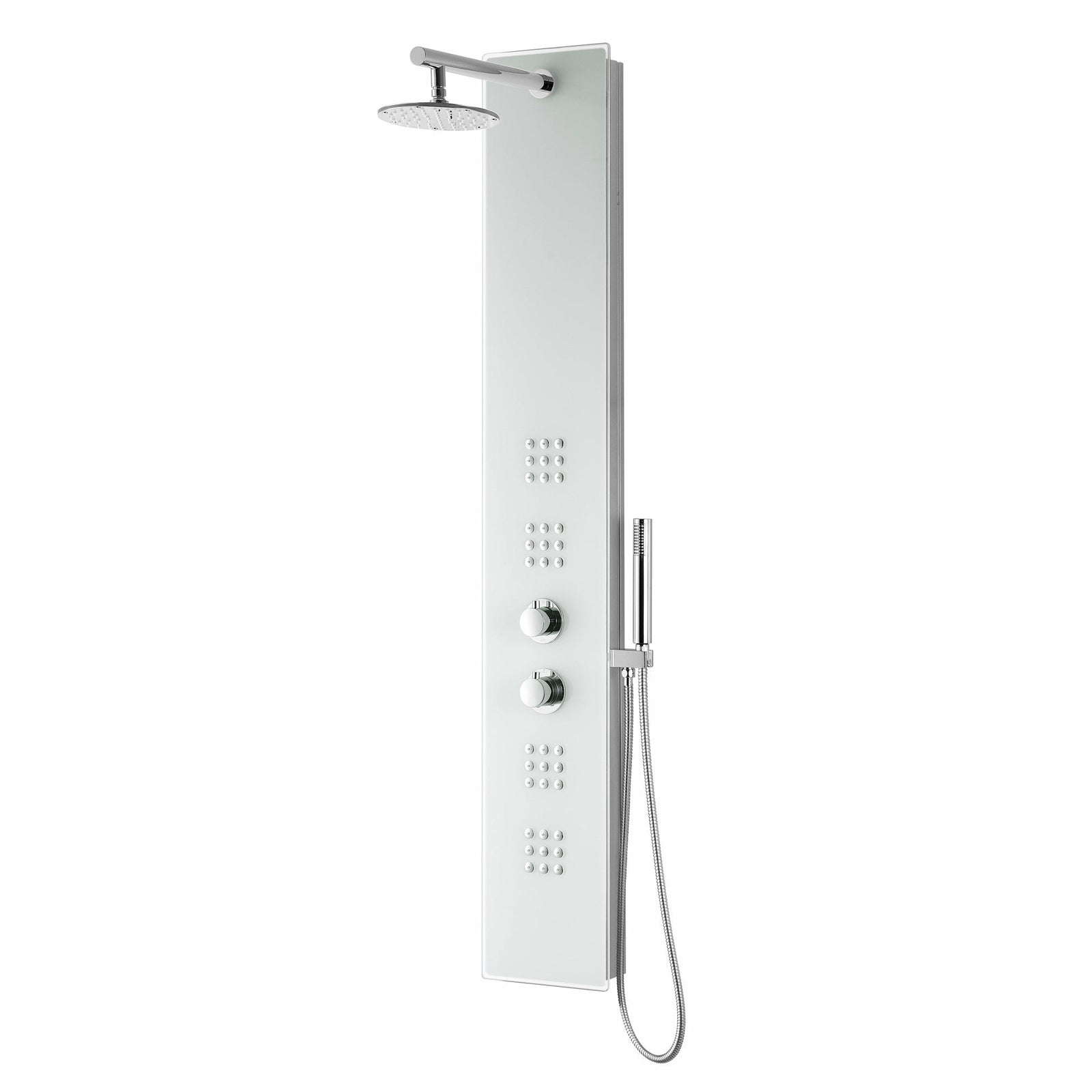 Anzzi Veld Series 64 Inch Full Body Shower Panel with Swiveling Crested Heavy Rain Shower Head, Two Shower Control Knobs, Four Acu-stream Vector Massage Body Jet Sets and Euro-grip Hand Sprayer SP-AZ048 - Vital Hydrotherapy