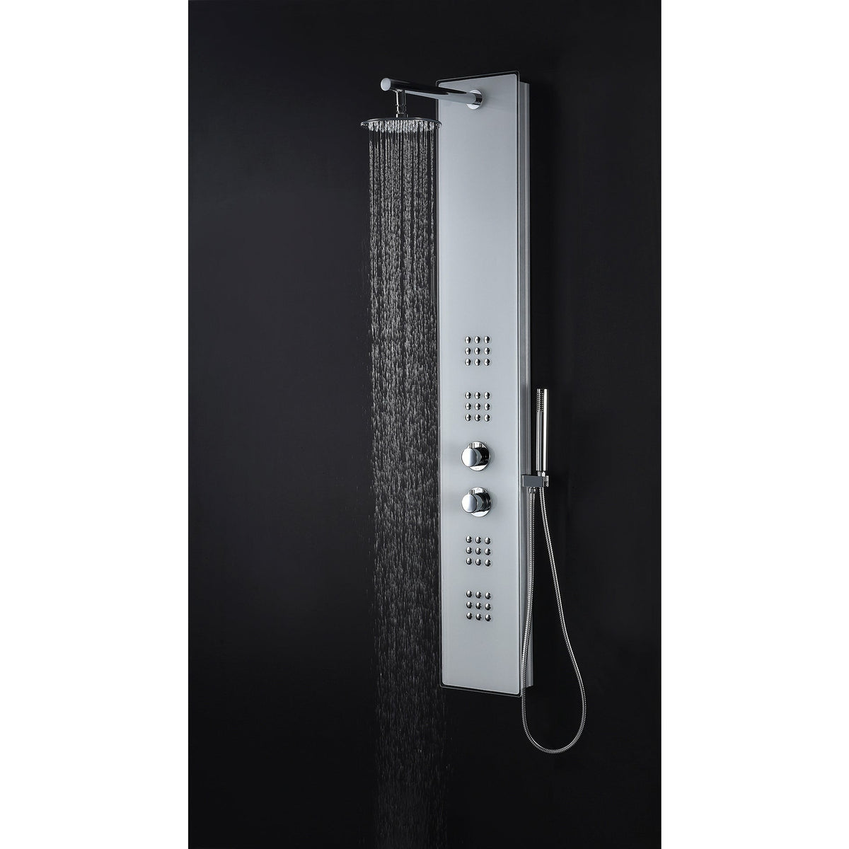 Anzzi Veld Series 64 Inch Full Body Shower Panel with Swiveling Crested Heavy Rain Shower Head, Two Shower Control Knobs, Four Acu-stream Vector Massage Body Jet Sets and Euro-grip Hand Sprayer SP-AZ048 - Vital Hydrotherapy